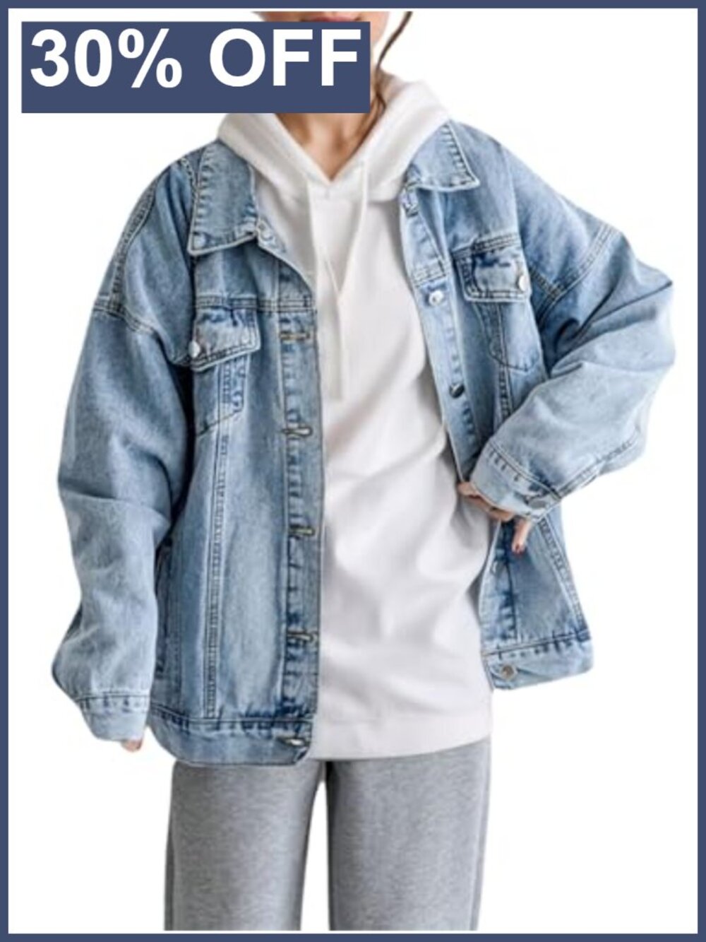 Oversized Denim Jacket Loose Fit Button Down Trucker Coat Long Sleeve